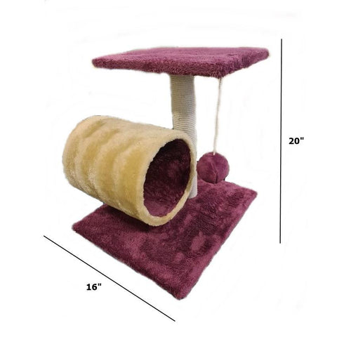 Image of Cat Scratch Post plush purple and beige color Single Round With Top and Ball with bell inside available in Pakistan at allaboutpets.pk