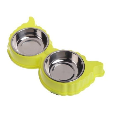 Stainless Steel Owl Shape Double Bowl Dog Cat Feeder green color available at allaboutpets.pk in Pakistan
