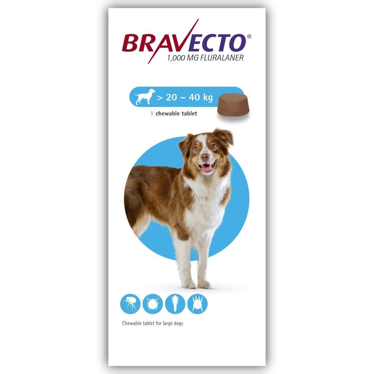 Bravecto 1000mg Chewable Tablets for Large Dogs available at allaboutpets.pk in Pakistan