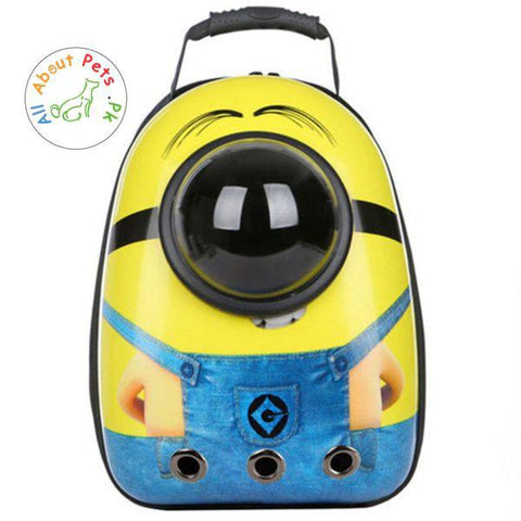 Image of Pet Travel Bag Capsule Carrier Backpack minion available at allaboutpet.pk in Pakistan
