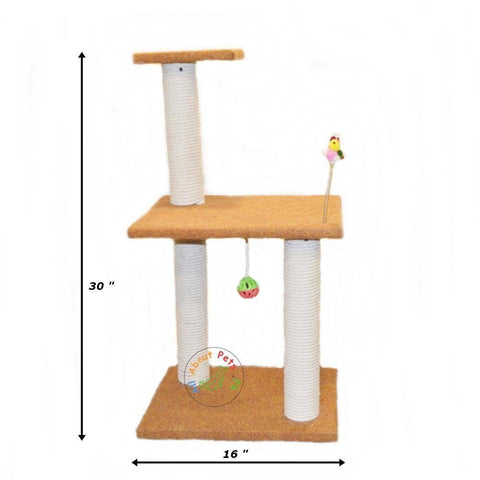 Cat Scratch Post Tree With 3 Poles & Side Top With Toys available in Pakistan at allaboutpetspk