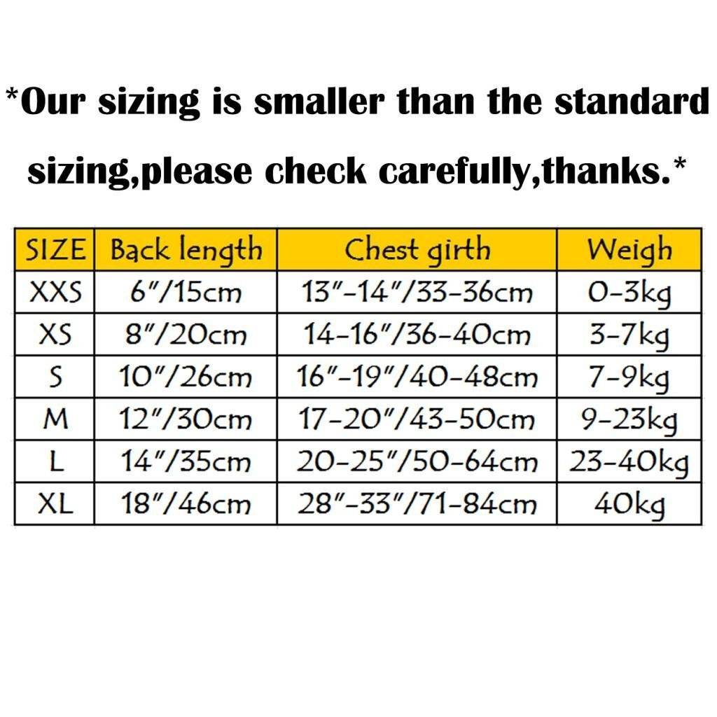 Dog Life Jacket size chart available at allaboutpets.pk in pakistan