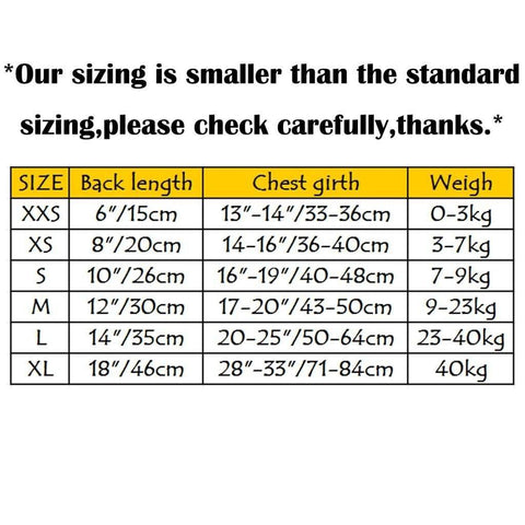 Image of Dog Life Jacket size chart available at allaboutpets.pk in pakistan
