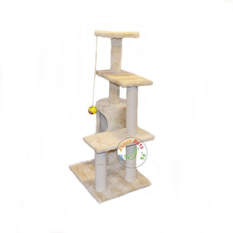 Image of Cat Scratch Post Plush 3 Level Tree House with Ball