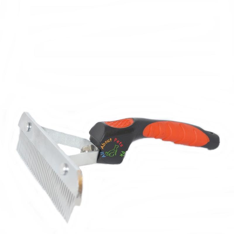 Dog Grooming Undercoat steel Rake Brush with soft rubber handle red and black color Large size available in pakistan at allaboutpets.pk