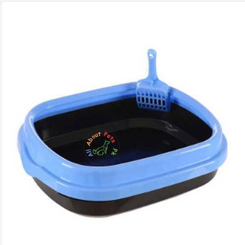 Image of PawComfort Cat Litter Tray Large With Scoop blue lid and black base available at allaboutpets.pk in Pakistan