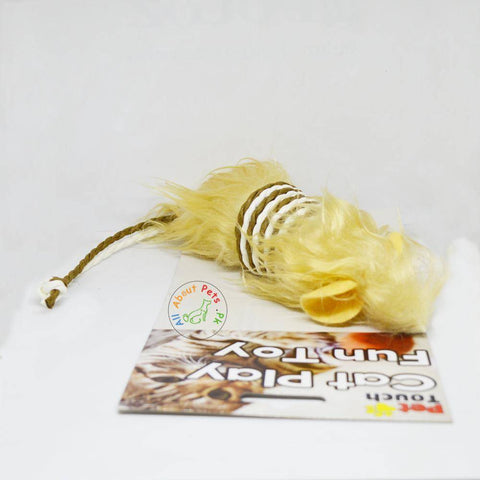 Image of Cat Toy Mouse With Fur & Rope beige color available in Pakistan at allaboutpets.pk