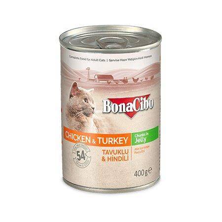 BONACIBO Canned Cat Food Chicken & Turkey 400g available at allaboutpets.pk