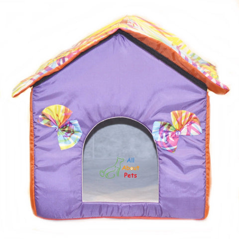 Image of Beautiful Soft Cat House With Bows, soft cat bed, purplecolor cat house available online at allaboutpets.pk in pakistan.
