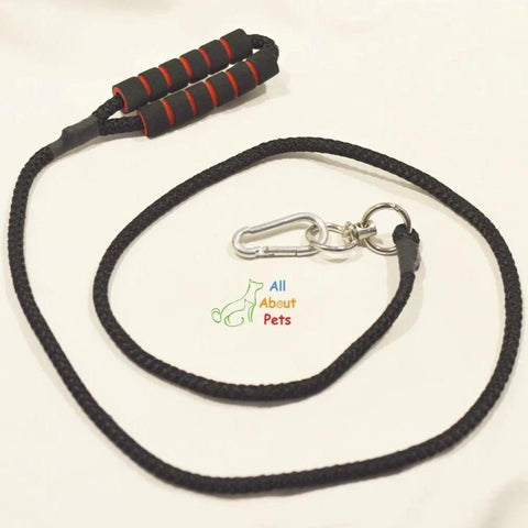 Image of Dog Leash Rope black 9mm with soft foam grip 58"  available at allaboutpets.pk in pakistan.