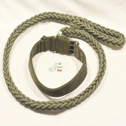 Image of Nylon Dog Collar And Leash Set for dogs army green available at allaboutpets.pk in pakistan.