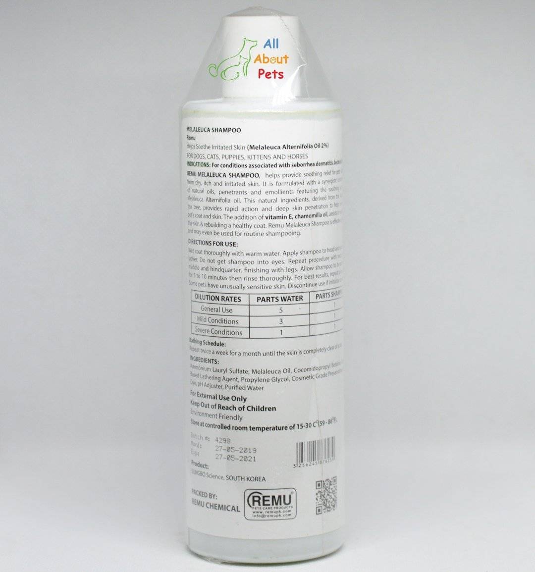 Remu Melaleuca (Tea Tree) Shampoo Cats & Horses, Persian cat shampoo available at allaboutpets.pk in pakistan.