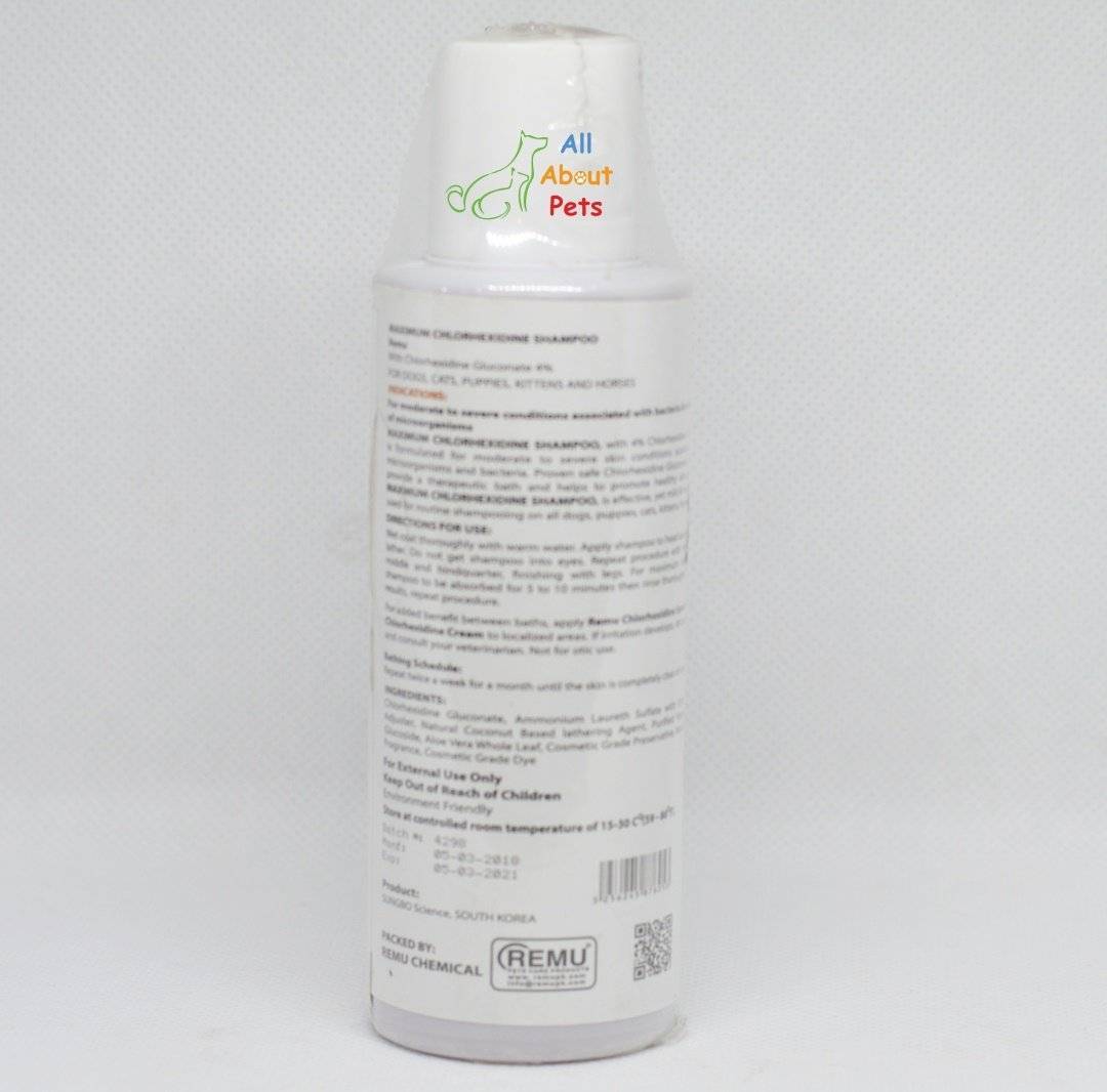 Remu Chlohex Shampoo For Cats , Persian cat shampoo, anti Itching available online at allaboutpets.pk in pakistan.