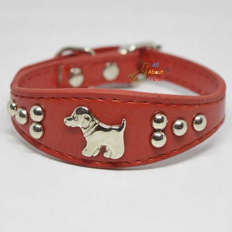 Image of Dog Shape Studded Leather Collars, puppy collar red available at allaboutpets.pk in pakistan.