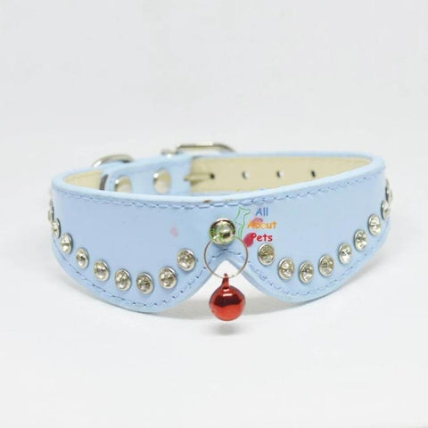 Image of Cat collar with studded crystals and tassels for cats and small dogs sky blue color. available at allaboutpets.pk in pakistan