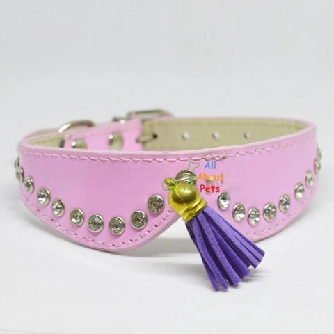 Image of Stylish Pets collars with studded crystals and tassels for cats and small dogs pink color. available at allaboutpets.pk in pakistan