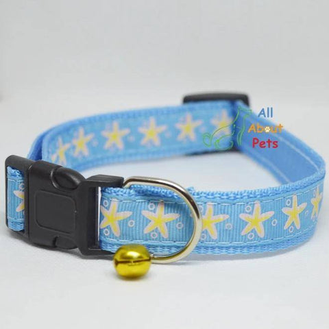 Image of sky blue Color Nylon Collar star print For Dogs - Bone & Paw Print available at allaboutpets.pk in pakistan