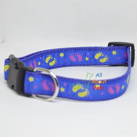 Image of blue Color Nylon Collar paw print For Dogs - Bone & Paw Print available at allaboutpets.pk in pakistan