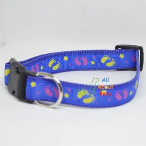 blue Color Nylon Collar paw print For Dogs - Bone & Paw Print available at allaboutpets.pk in pakistan