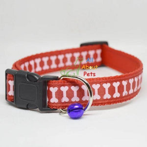 red Color Nylon Collar bone print For Dogs - Bone & Paw Print available at allaboutpets.pk in pakistan