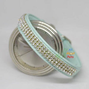 Soft leather Dog collar & leash turquoise color bling diamante available at allaboutpets.pk in pakistan