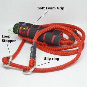 Labrador Slip Leash red color 5mm with grip - 58", grip handle, pug show leash, shihtzu show leash, small dog show leash available at allaboutpets.pk in pakistan.