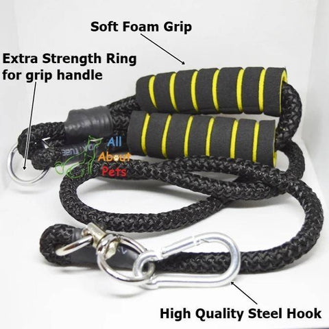 Image of Dog nylon Leash Rope 12mm with grip 58", nylon dog leash black color with soft foam grip available at allaboutpets.pk in pakistan.