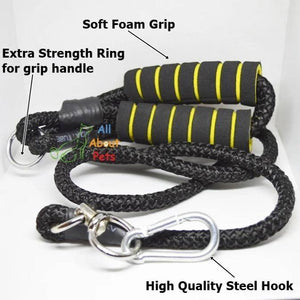 Dog nylon Leash Rope 12mm with grip 58", nylon dog leash black color with soft foam grip available at allaboutpets.pk in pakistan.
