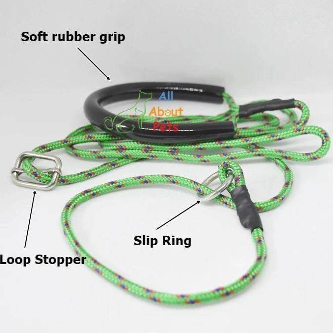 Labrador Slip Leash green color 3mm with grip - 58", grip handle, pug show leash, shihtzu show leash, small dog show leash available at allaboutpets.pk in pakistan.