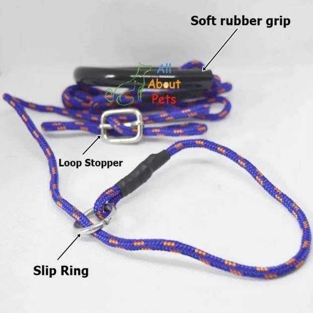 Labrador Slip Leash blue color 3mm with grip - 58", grip handle, pug show leash, shihtzu show leash, small dog show leash available at allaboutpets.pk in pakistan.