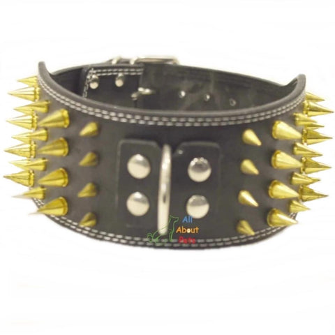 Image of Dog Collar Spiked Black 3 Inch Wide, dog leather collar, black leather dog collar available at allaboutpets.pk in pakistan.