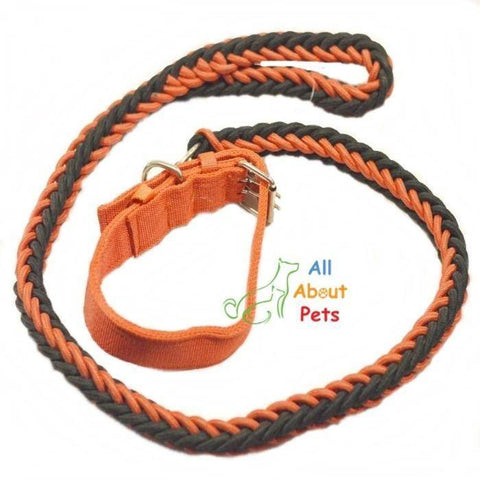 Image of Nylon Dog Collar And Leash Set for dogs red & black available online at allaboutpets.pk in pakistan.