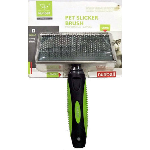 Image of Nunbell Slicker Brush for Cats & Dogs Green Color, Durable & Soft. Easy grip handle for safe and comfortable grooming.  Removes loose fur & leaves a clean & shiny coat.  Stimulate skin & hair follicles.  Massaging palm brush. Suitable for Dogs & Cats available at allaboutpets.pk in pakistan.