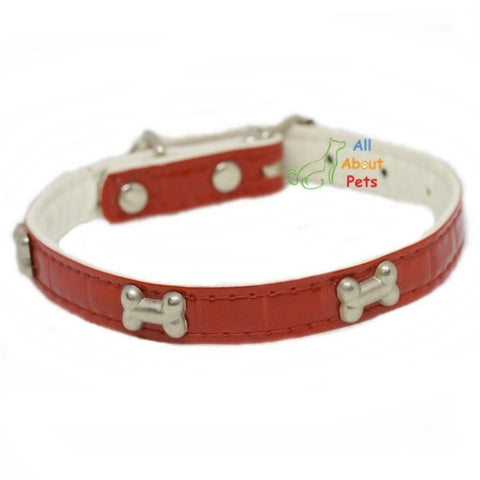 Image of bone shape Studded Reflective Collars for Small Dogs red color available at allaboutpets.pk in pakistan.