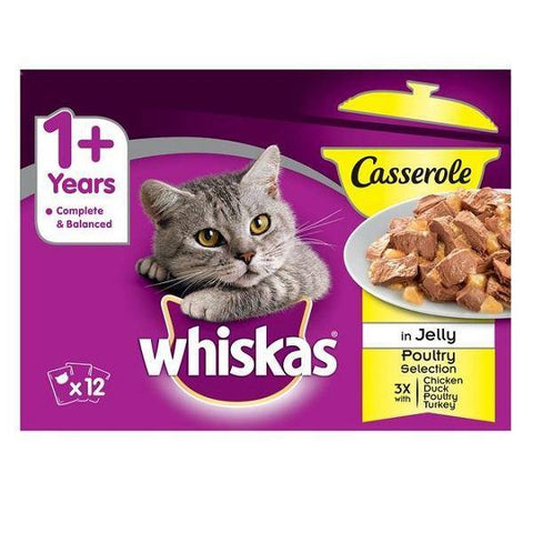 Image of WHISKAS 1+ Cat Pouches Casserole Poultry Selection in Jelly 12 x 85g available online in pakistan at allaboutpets.pk
