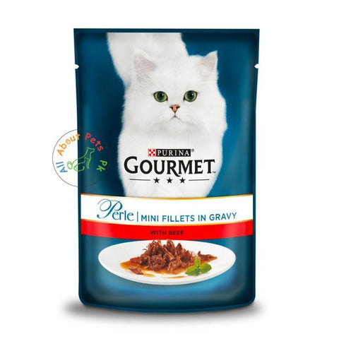 Purina Gourmet Perle Wet Cat Food Mini Fillets in Gravy With Beef 85g available at allaboutpet.pk in Pakistan