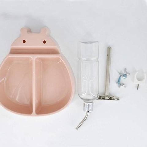 Image of Pet Automatic Hanging Water bottle stand & Food Bowl available at allaboutpets.pk In Pakistan