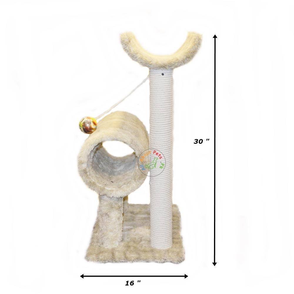 Cat Scratch Post Plush beige color Full Round, 4 Poles & Curve Top available in Pakistan at allaboutpets.pk