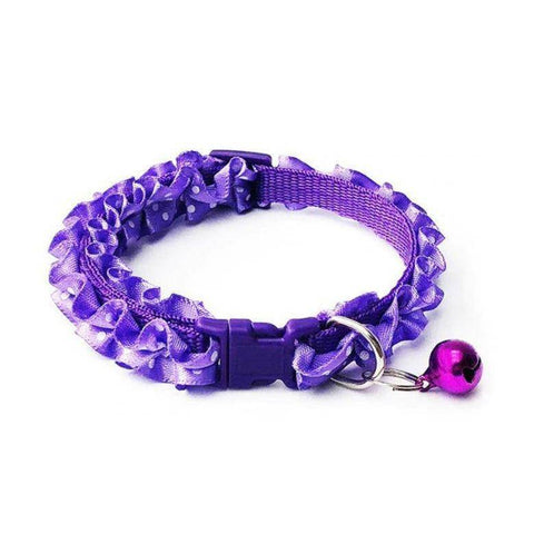 Image of lace collar polka dots with bell for cat & dogs Purple color available in pakistan at allaboutpets.pk 