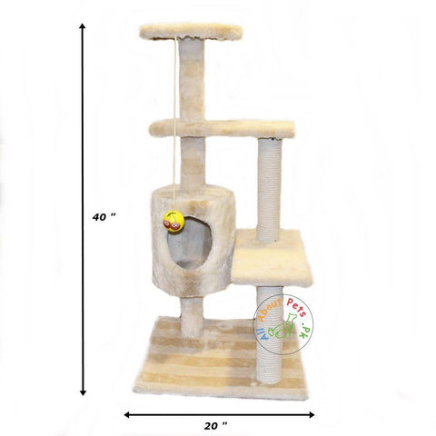 Image of Cat Scratch Post Plush 3 Level Tree House with Ball