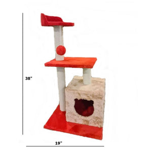 Cat Scratch Post Plush 3 Level Square House with Ball available at allaboutpets.pk in Pakistan