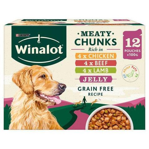 Purina Winalot Meaty Chunks In Jelly Dog Food 100g chicken, beef and lamb flavors available at allaboutpets.pk in Pakistan