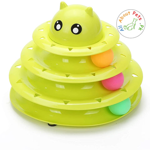 Image of Cat Toy Roller 3 Level Towers Interactive Tracks Roller green color  available at allaboutpets.pk in Pakistan