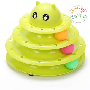 Cat Toy Roller 3 Level Towers Interactive Tracks Roller green color  available at allaboutpets.pk in Pakistan