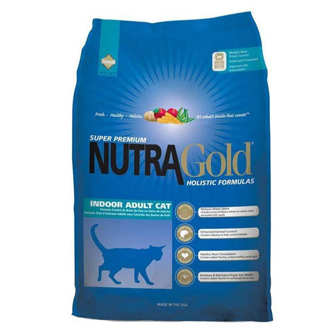 Image of NutraGold Holistic Indoor Adult Cat Dry Food 1kg, 3kg, available at allaboutpets.pk in pakistan.