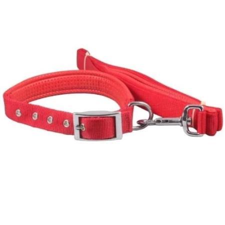 Image of Smart Way red Collar With Leash for dogs, Dog Leash With Padded Collar   25mm 48" X 20"  High Quality Durable Material available at allaboutpets.pk in pakistan.