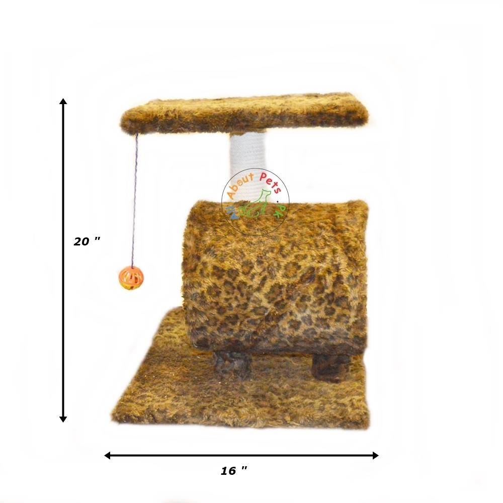 Cat Scratch Post plush leopard print  Single Round With Top and Ball with bell inside available in Pakistan at allaboutpets.pk