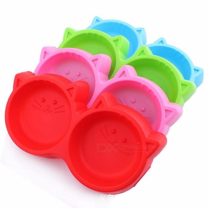 Grey Cat Face & Ears Plastic Pet Bowl - Set Of 2 - Cute Food & Water Dishes