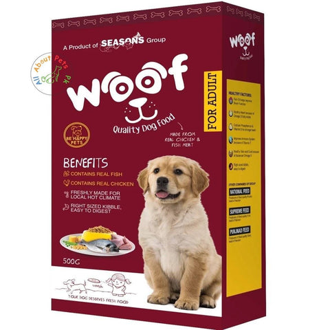 Woof Dog Food Be Happy Pet 500g, product of seasons, menu dog food available at allaboutpets.pk in pakistan.